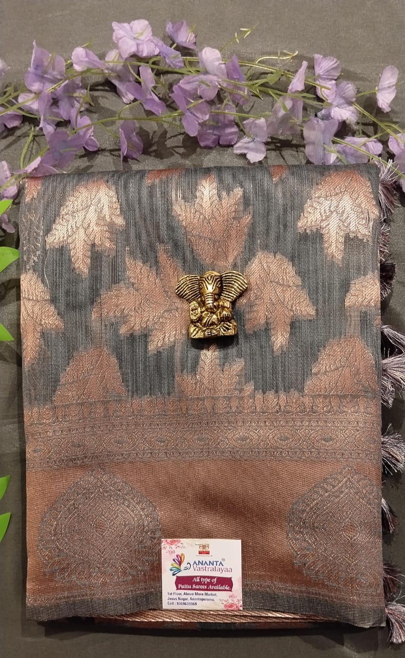 Sky Blue Munga Silk Saree with Copper Border