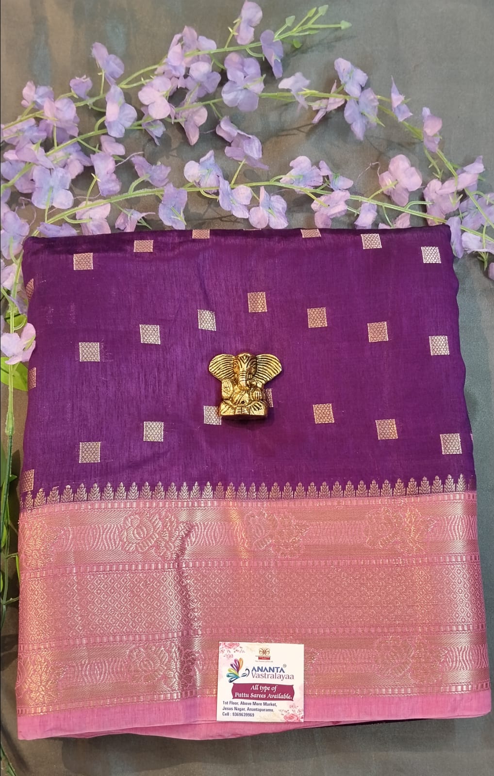 Blue Banarasi Silk Saree with Temple Border