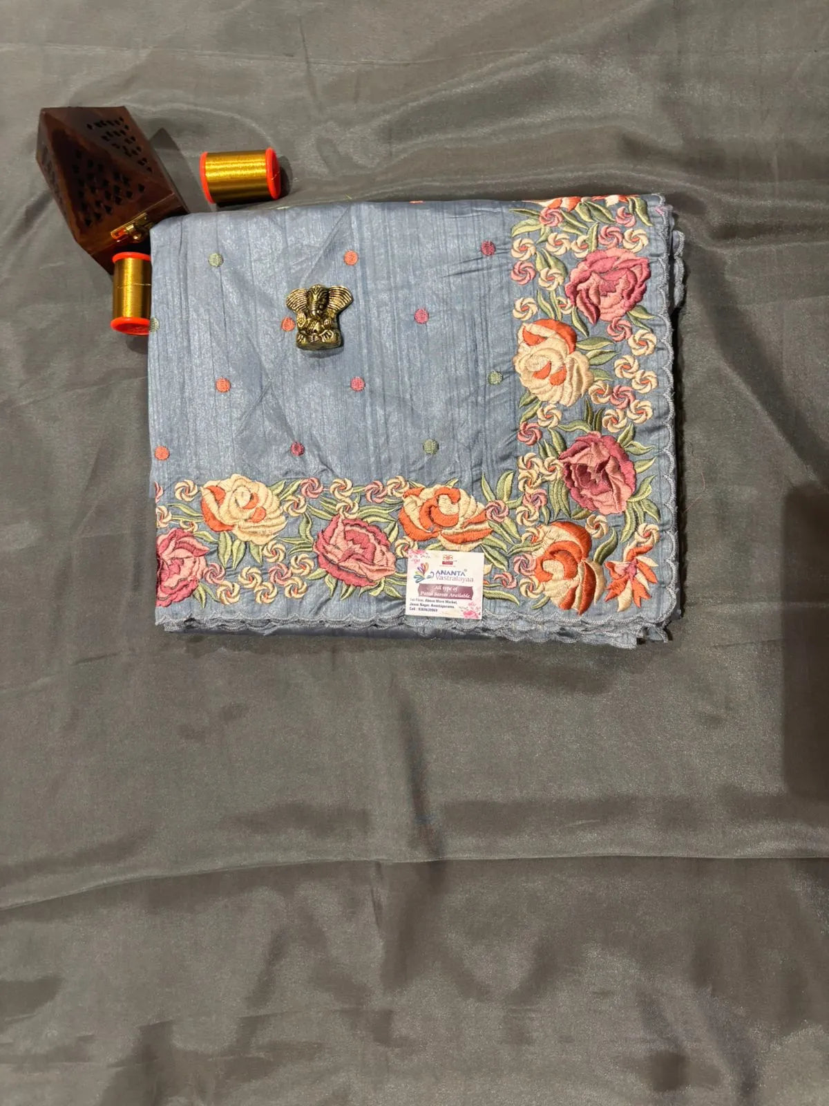 Sky Blue Raw Silk Saree