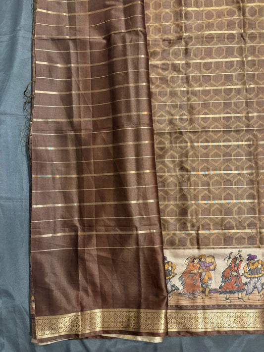 Brown Pure Milan Silk Saree