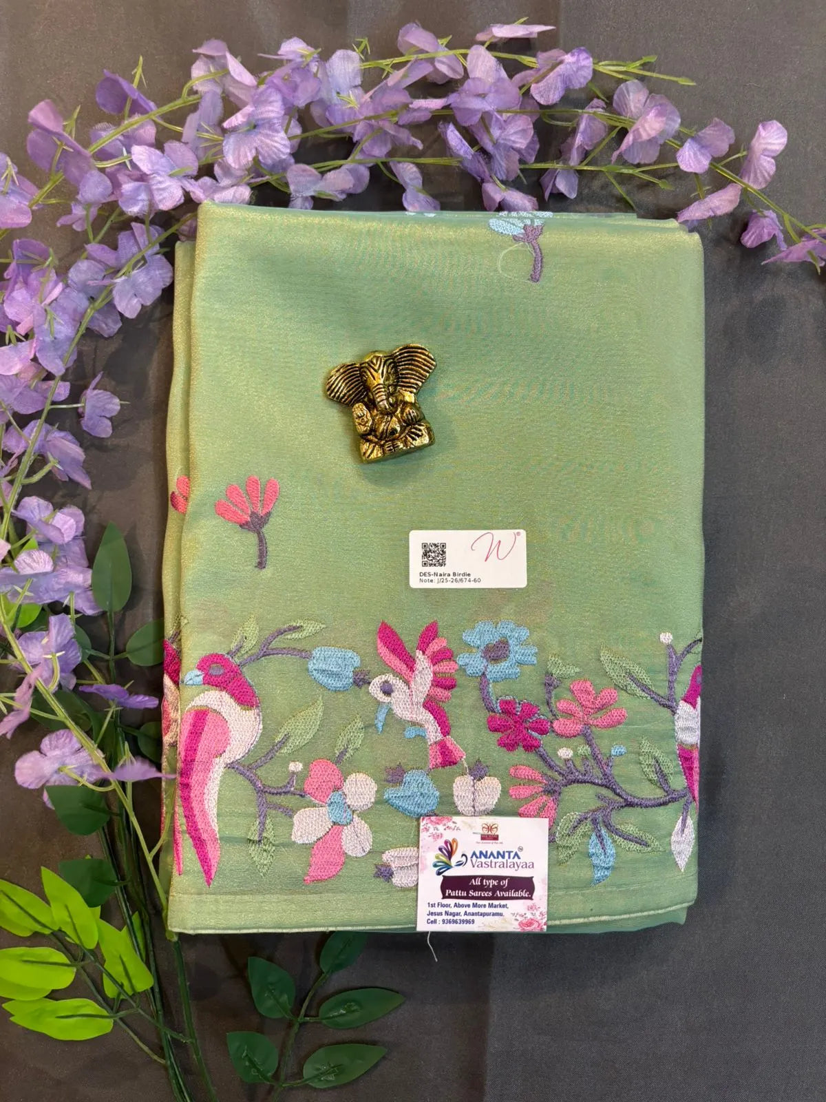 Peach Glass Tissue Saree with Embroidery