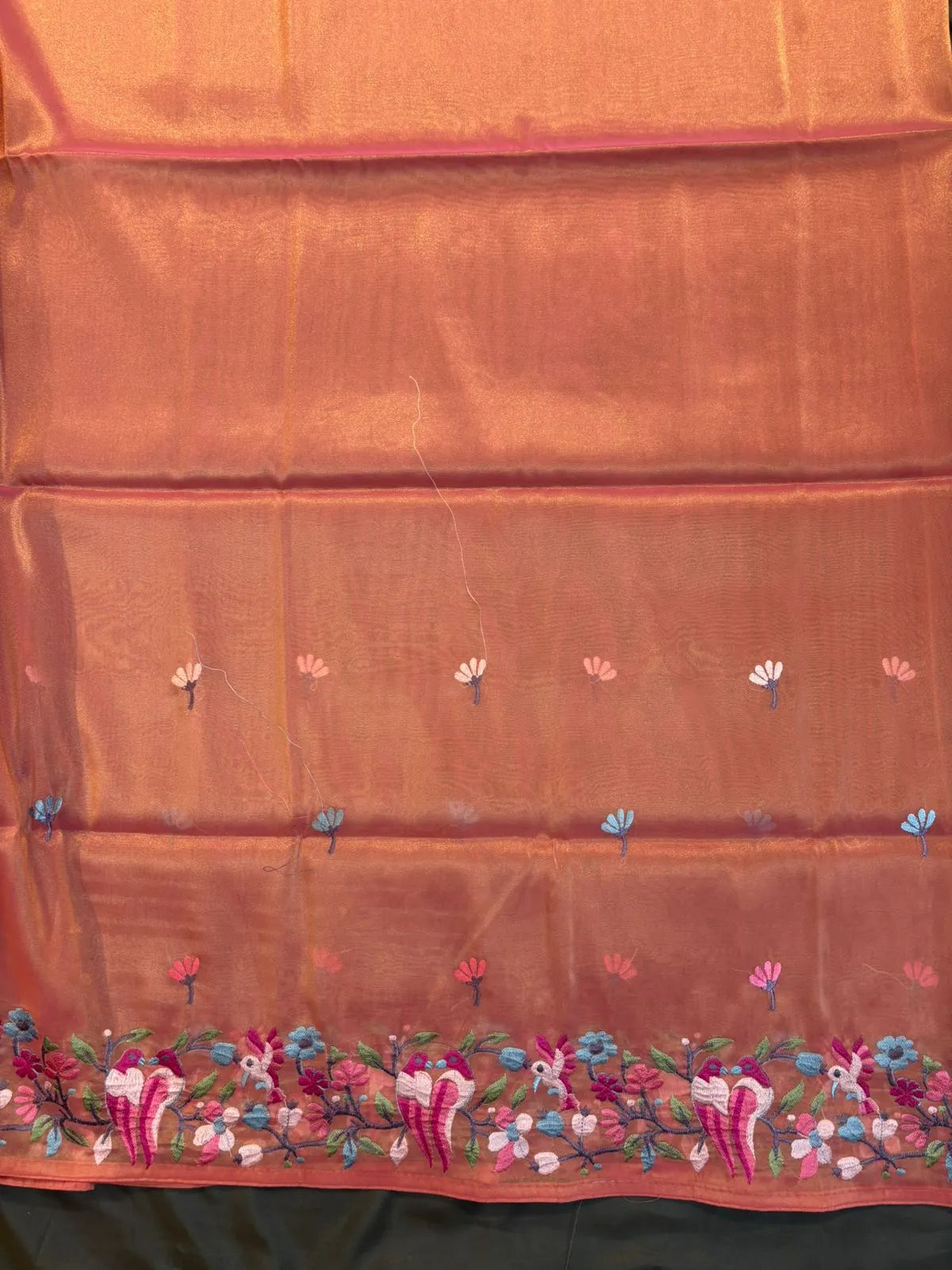 Peach Glass Tissue Saree with Embroidery