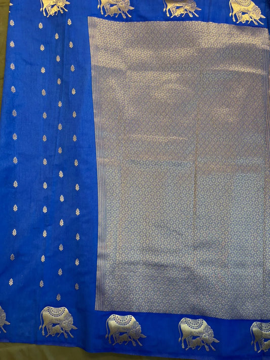 Blue Mashru Silk Saree with Gap Border