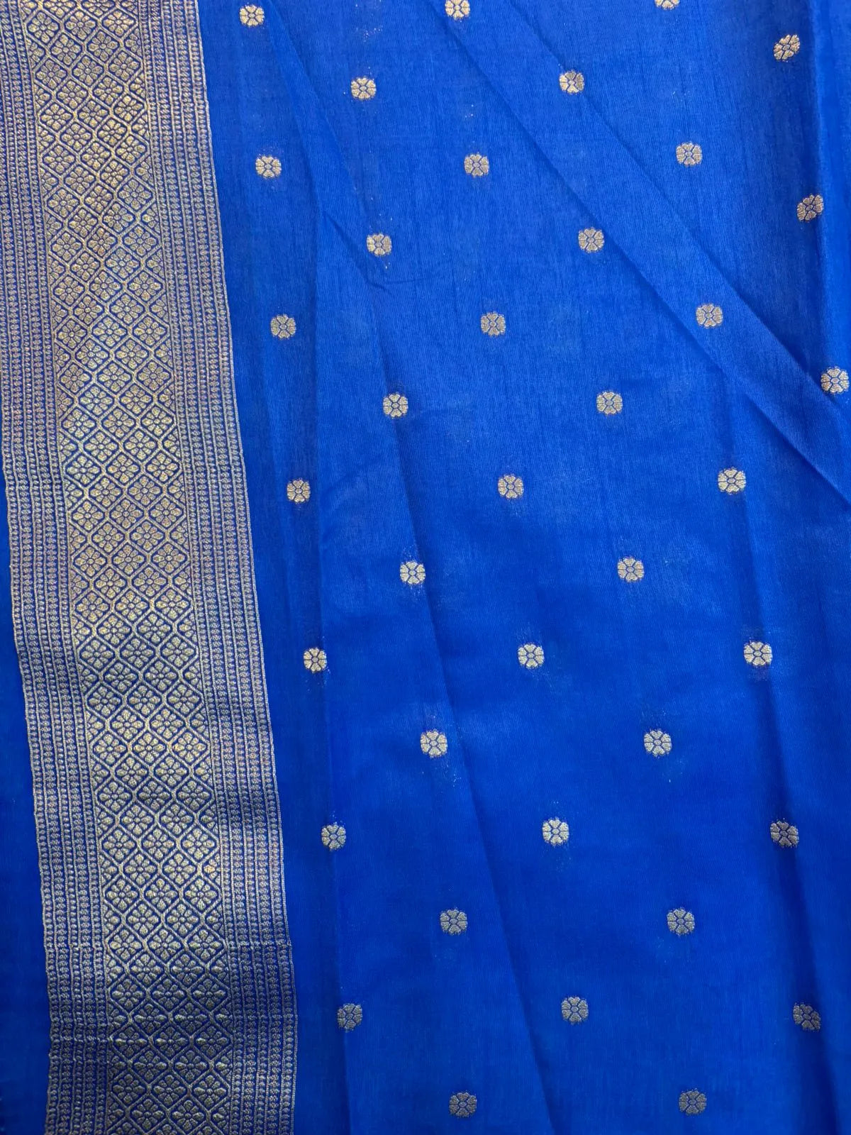 Blue Mashru Silk Saree with Gap Border