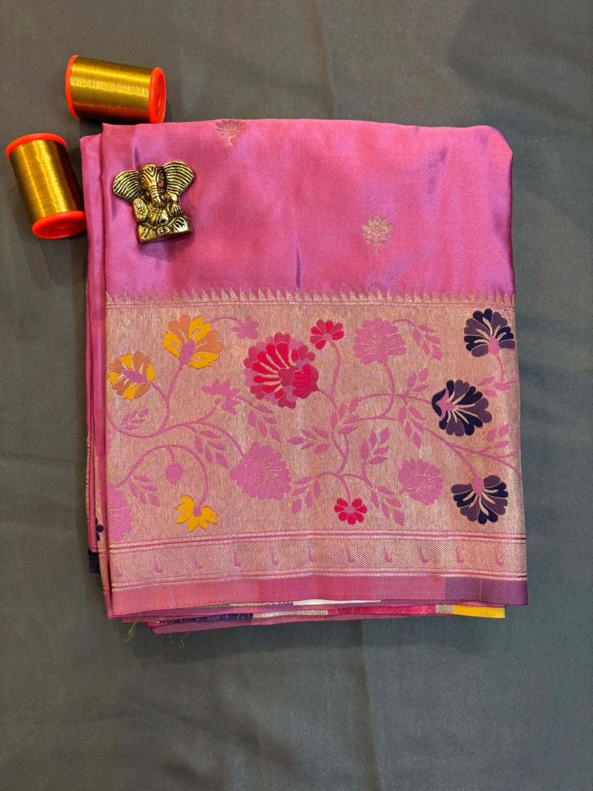 Yellow Mushroom Silk Saree with Meenakari Border