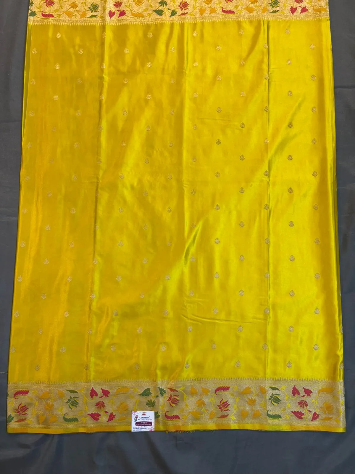 Yellow Mushroom Silk Saree with Meenakari Border