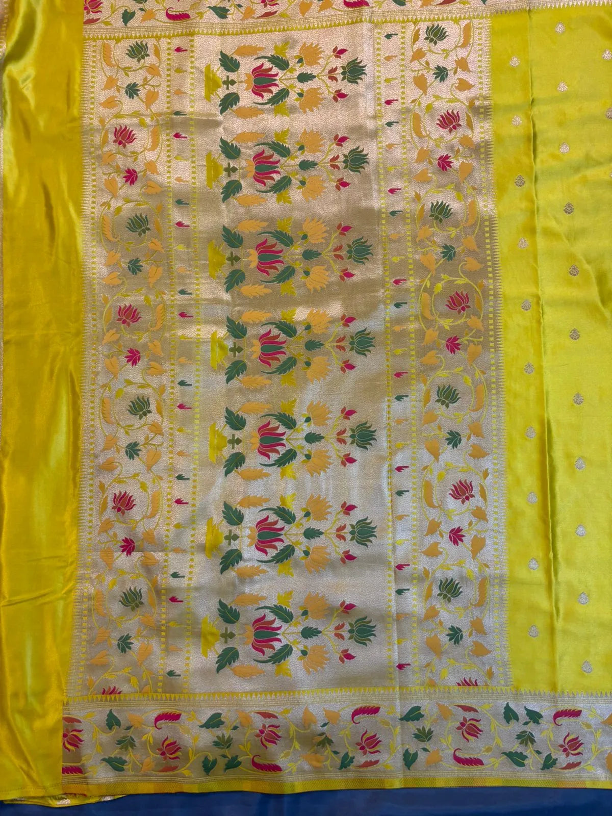 Yellow Mushroom Silk Saree with Meenakari Border