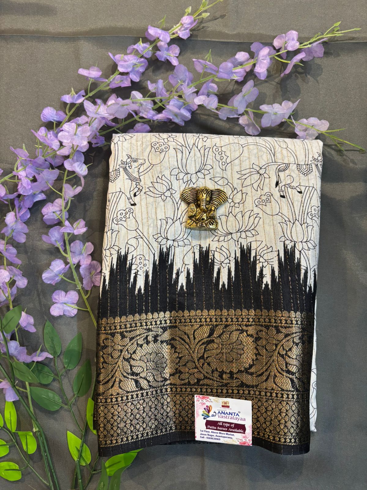 White & Peacock Dola Silk Saree