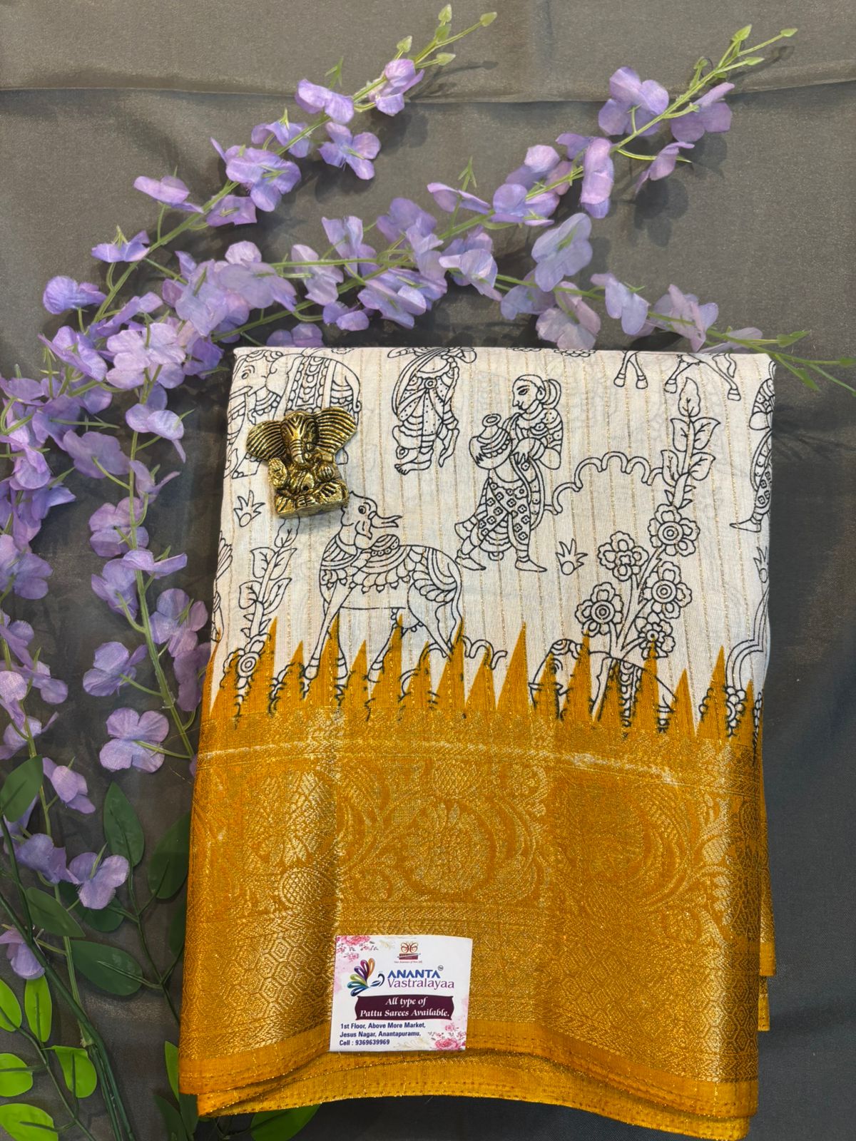 White & Violet Dola Silk Saree