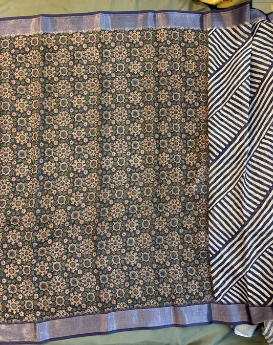 Blue Linen Silk Saree