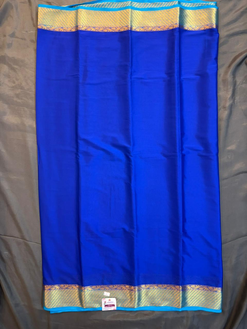 Plain Gold Jerry Border Saree Royal Blue