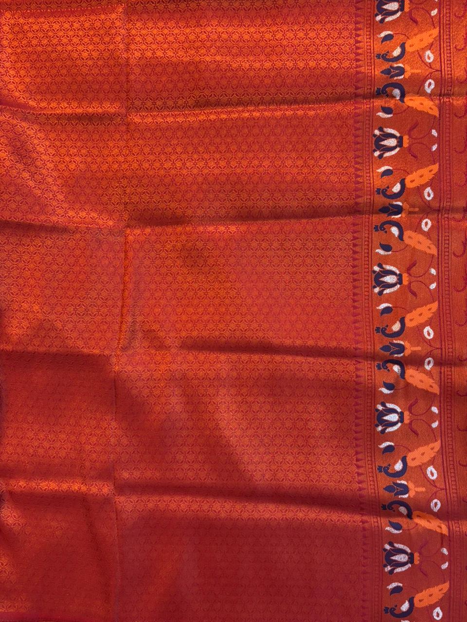 Weaved Butta Paithani Border Saree Crimson Red