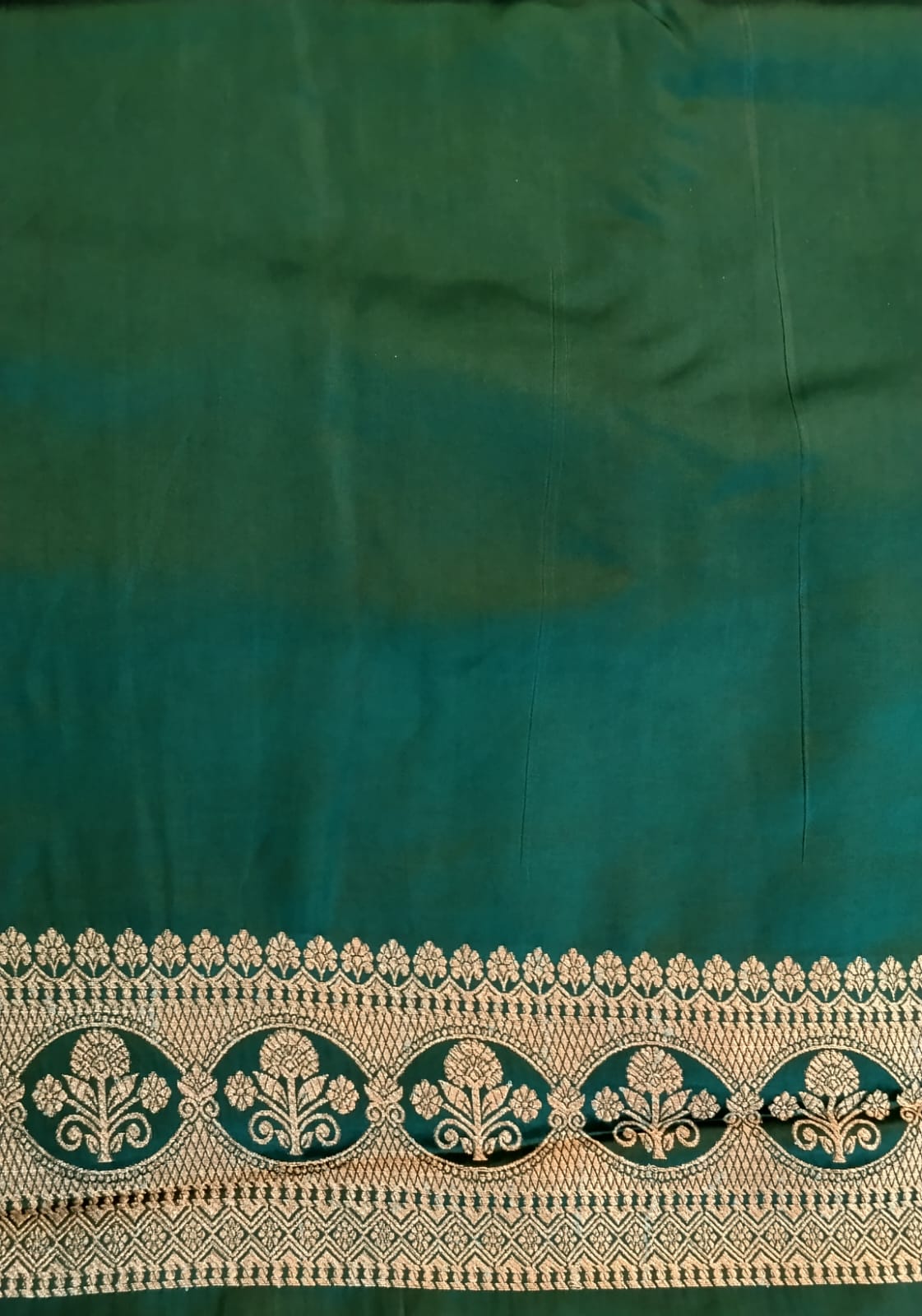 Dark Green Mushroom Silk Saree with Zari Work