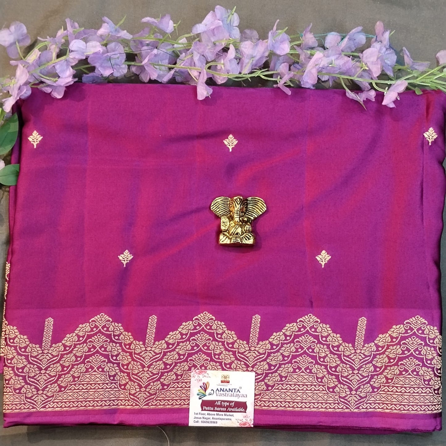 Dark Blue Mushroo Silk Saree with Zari Border
