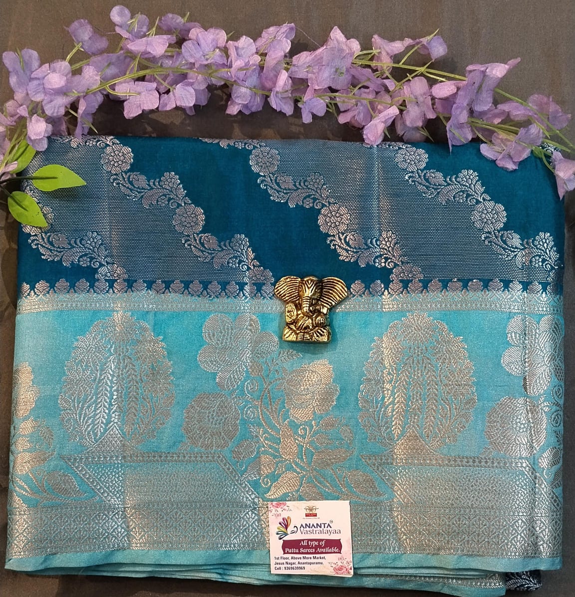 Purple Munga Silk Saree with Pichwai Work