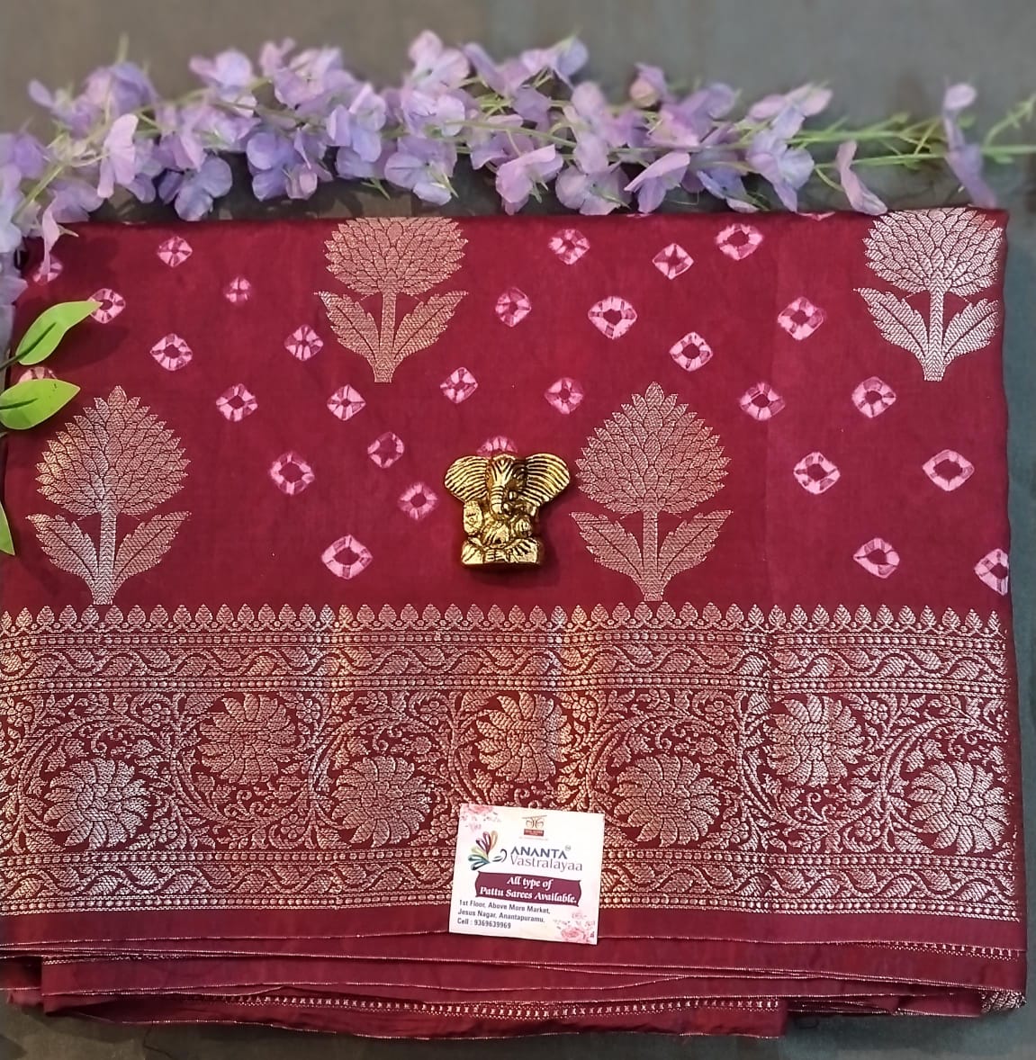 Purple Raw Mango Silk Saree with Bandhini Design