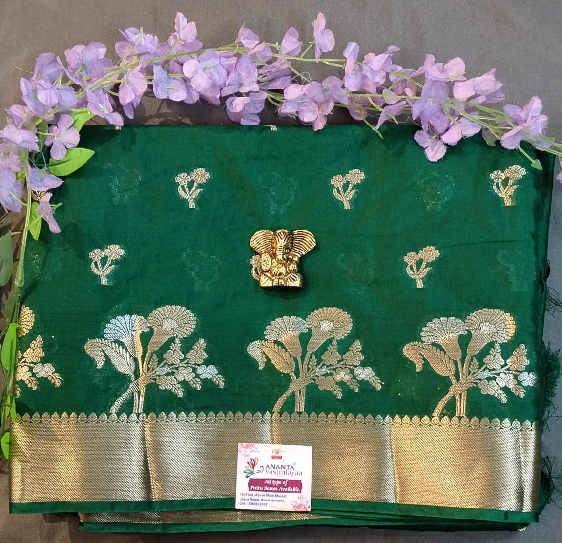 Blue Chanderi Silk Saree with Zari Buttas