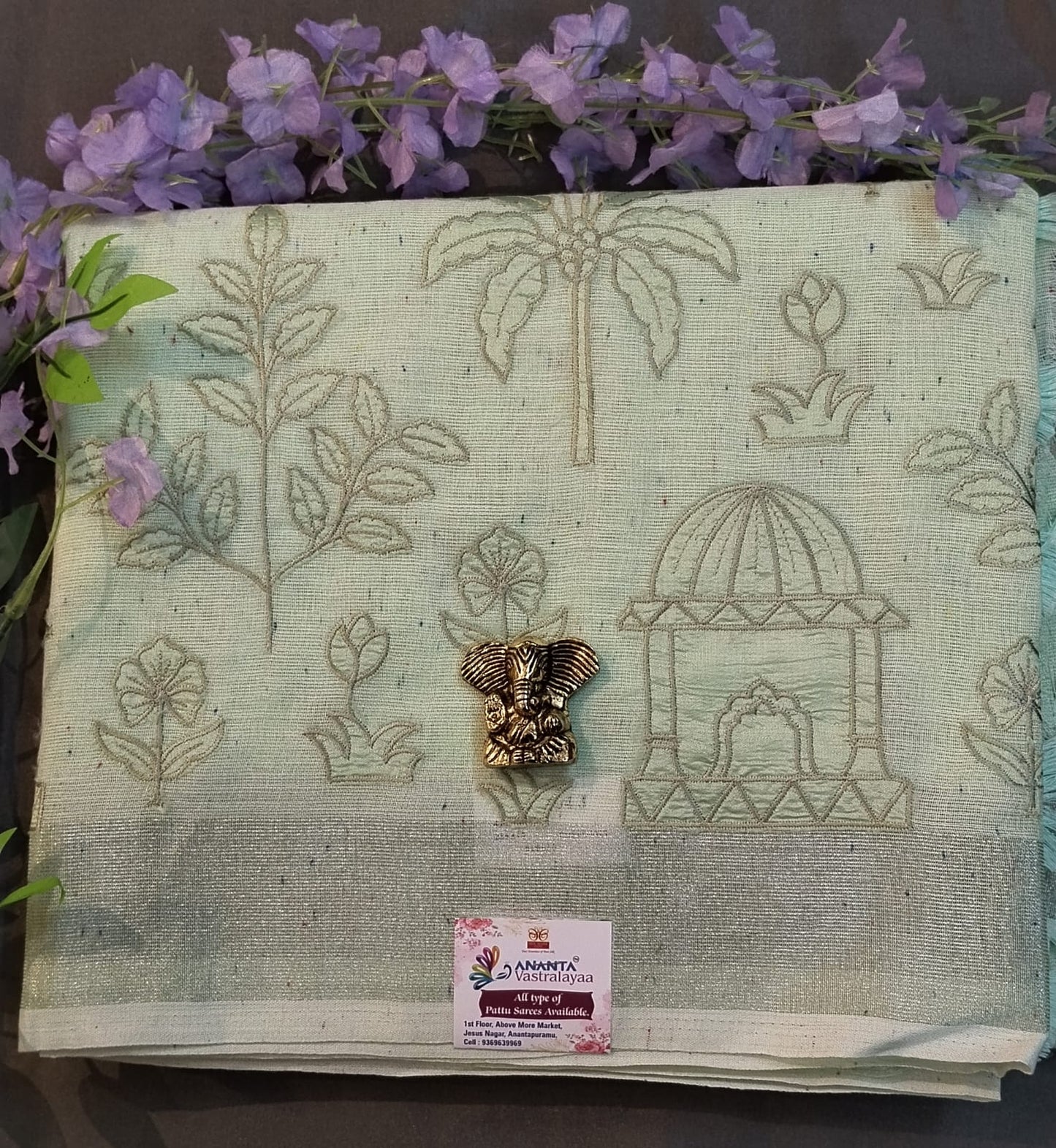 Baby Pink Pure Linen Saree with Embroidery