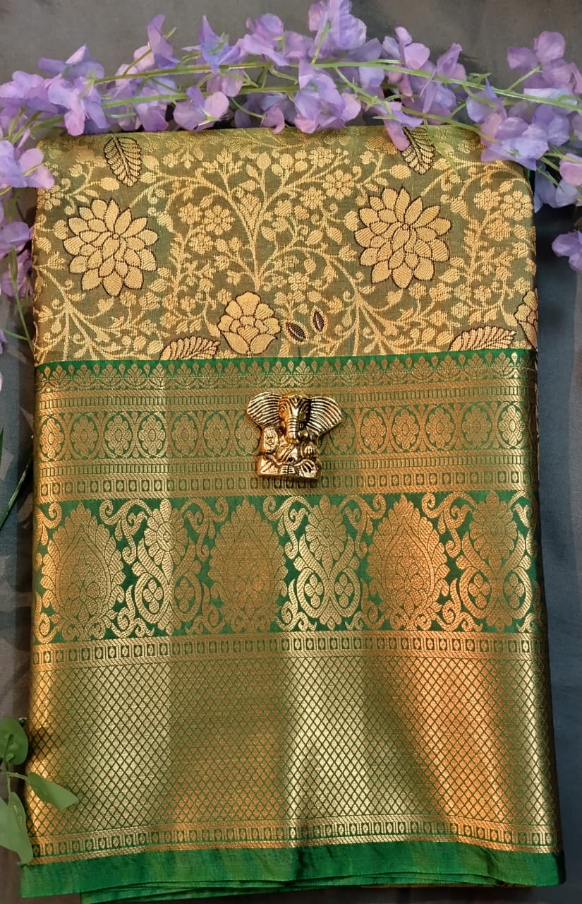 Brinjal Kanchi Pattu Mix Silk Saree