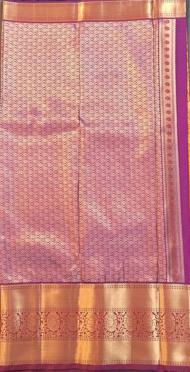 Orange Kanchi Pattu Mix Silk Saree