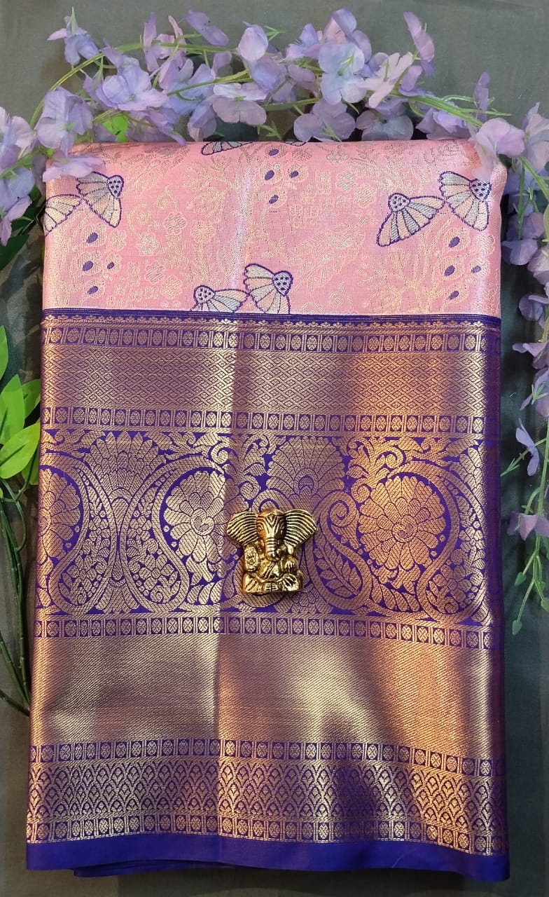 Sky Blue Kanchi Pattu Zari Silk Saree