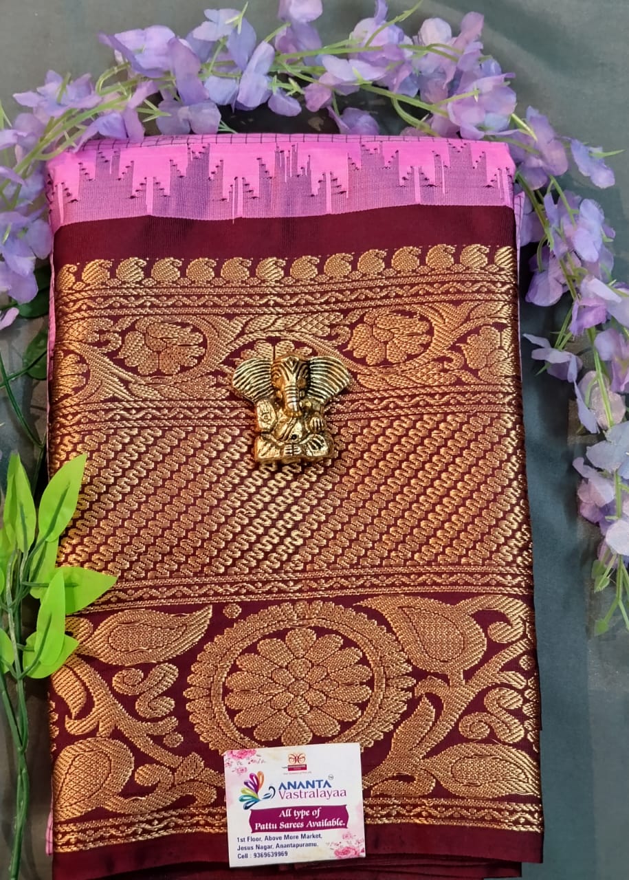 Peach & Orange Kupdam Pattu Silk Saree