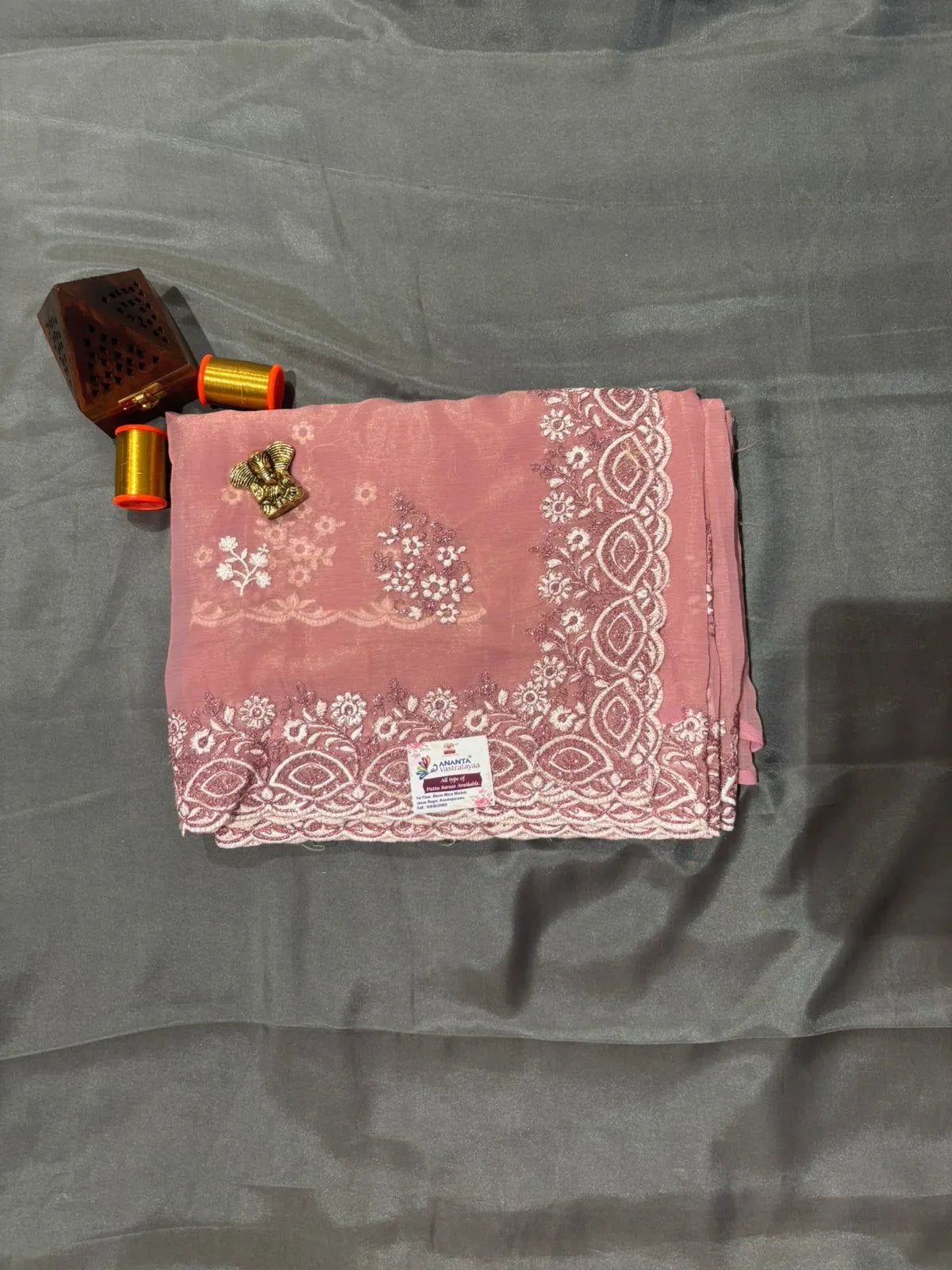 Light Olive Green Crush Chiffon Saree