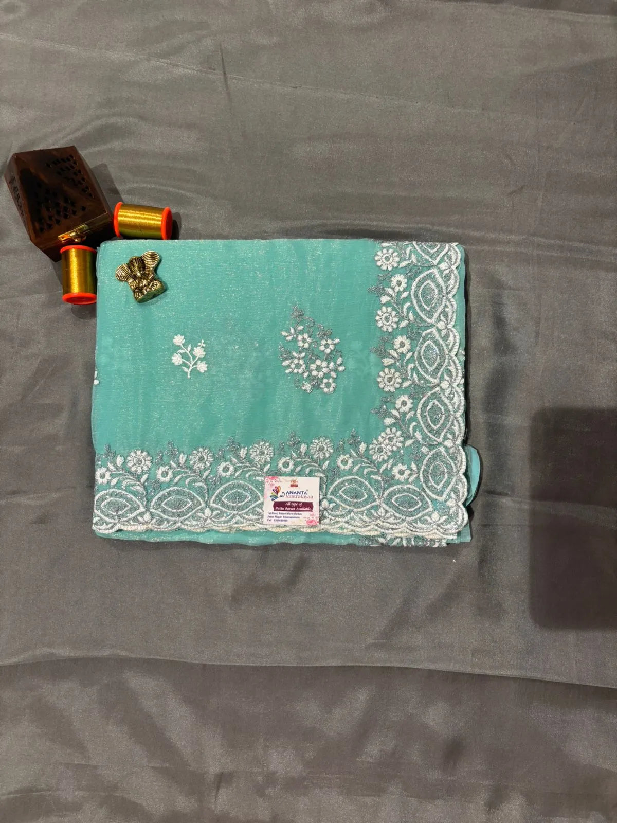Light Olive Green Crush Chiffon Saree