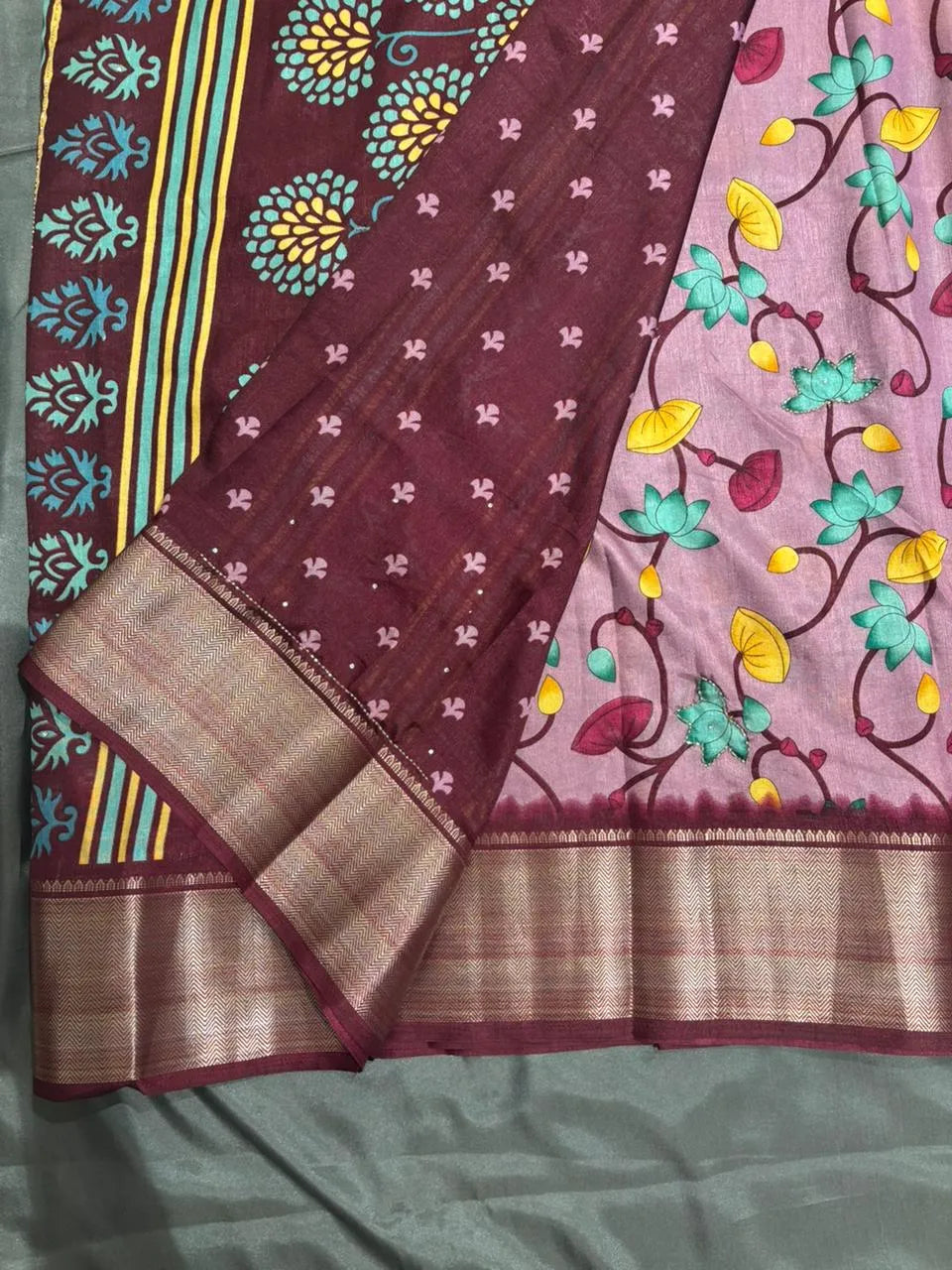 Wine Colour Dola Silk Saree
