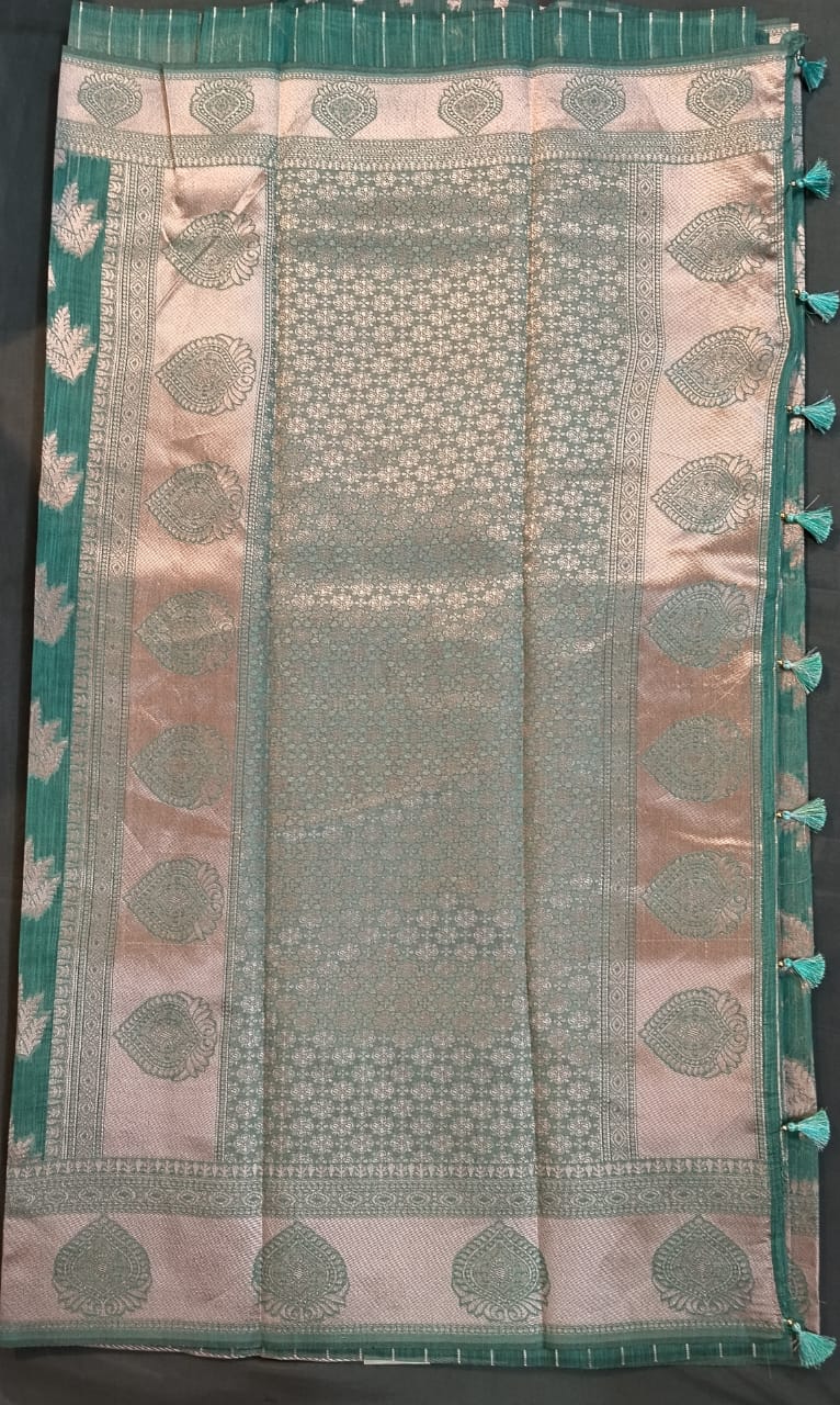 Sky Blue Munga Silk Saree with Copper Border