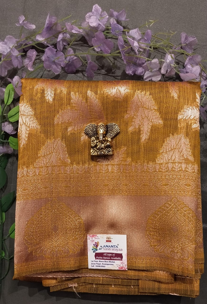 Sky Blue Munga Silk Saree with Copper Border