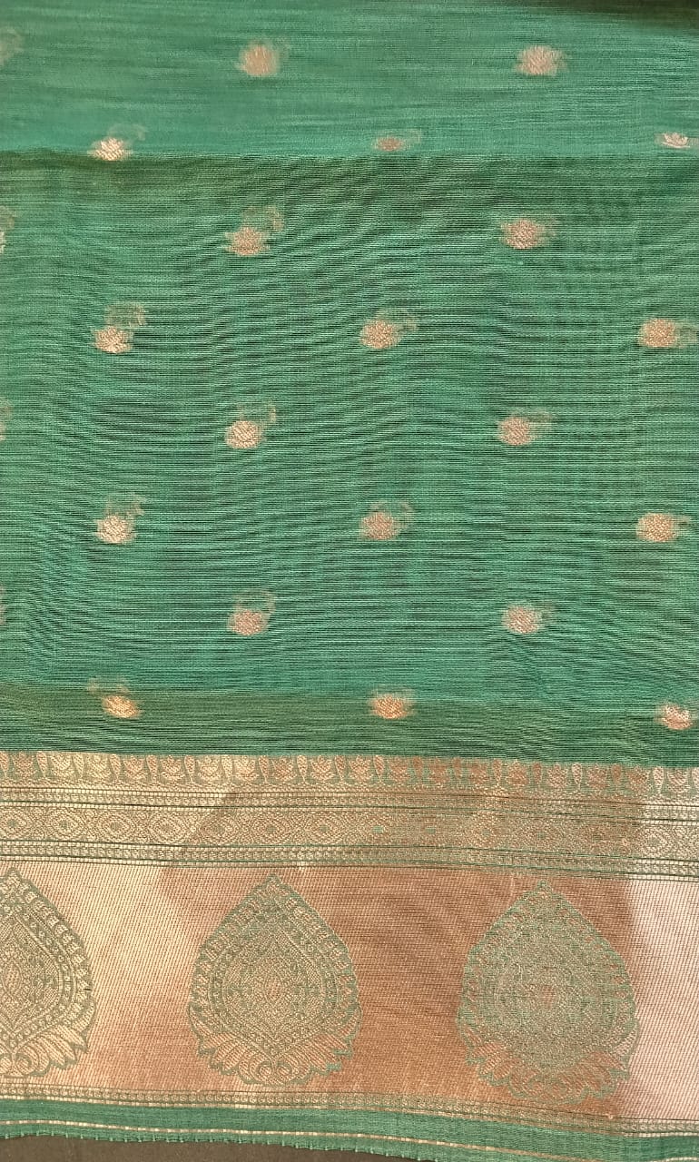 Sky Blue Munga Silk Saree with Copper Border