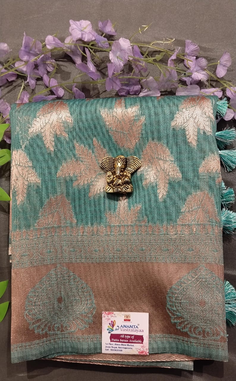 Sky Blue Munga Silk Saree with Copper Border