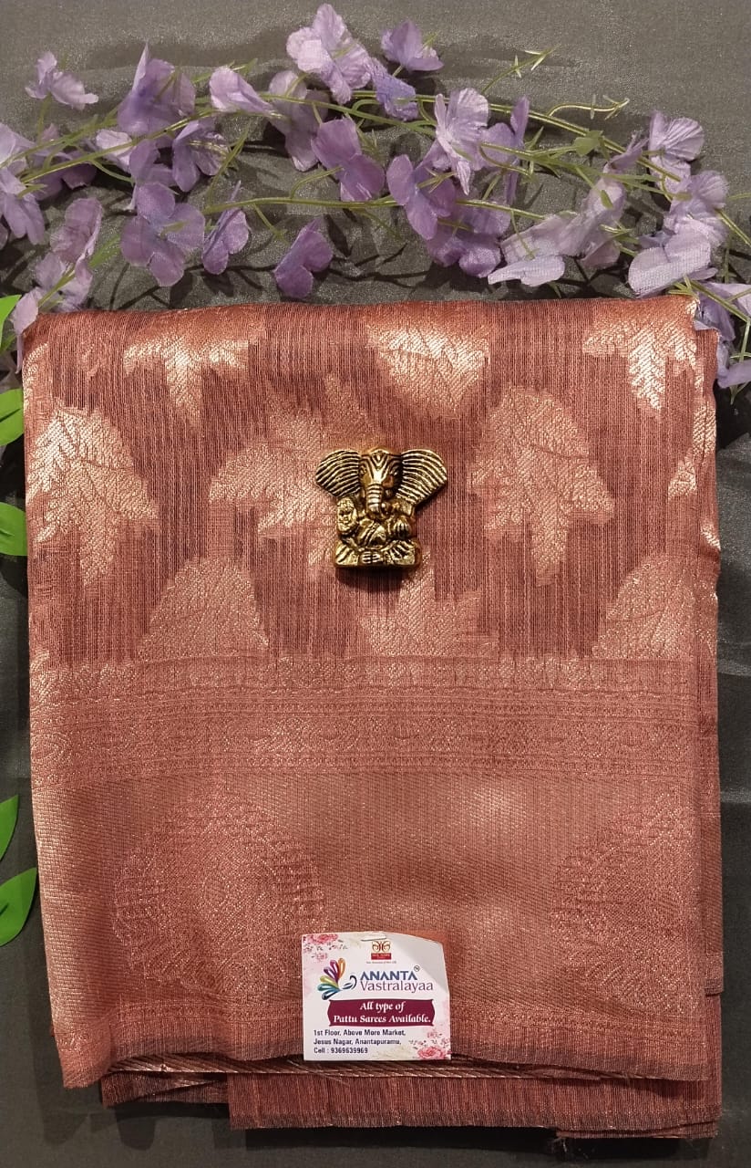 Sky Blue Munga Silk Saree with Copper Border