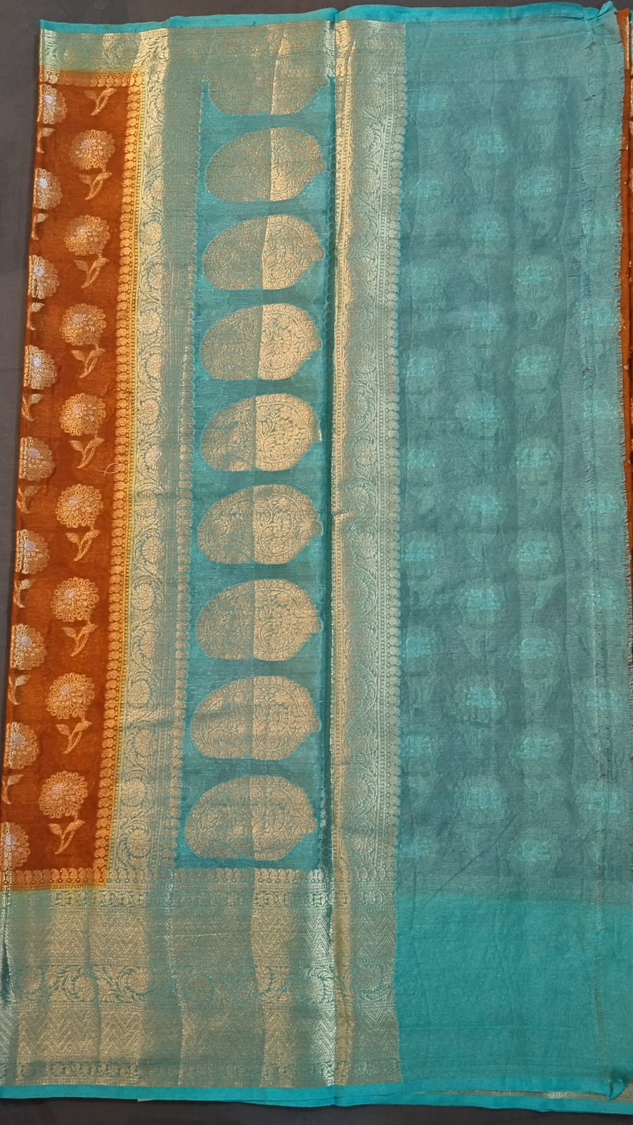 Mustard Yellow Jarget Silk Saree with Big Buttas