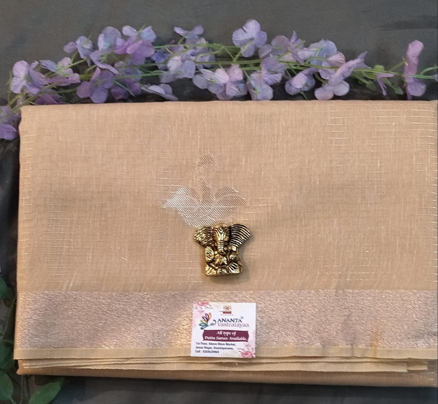 Baby Pink Tussar Silk Saree with Big Buttas