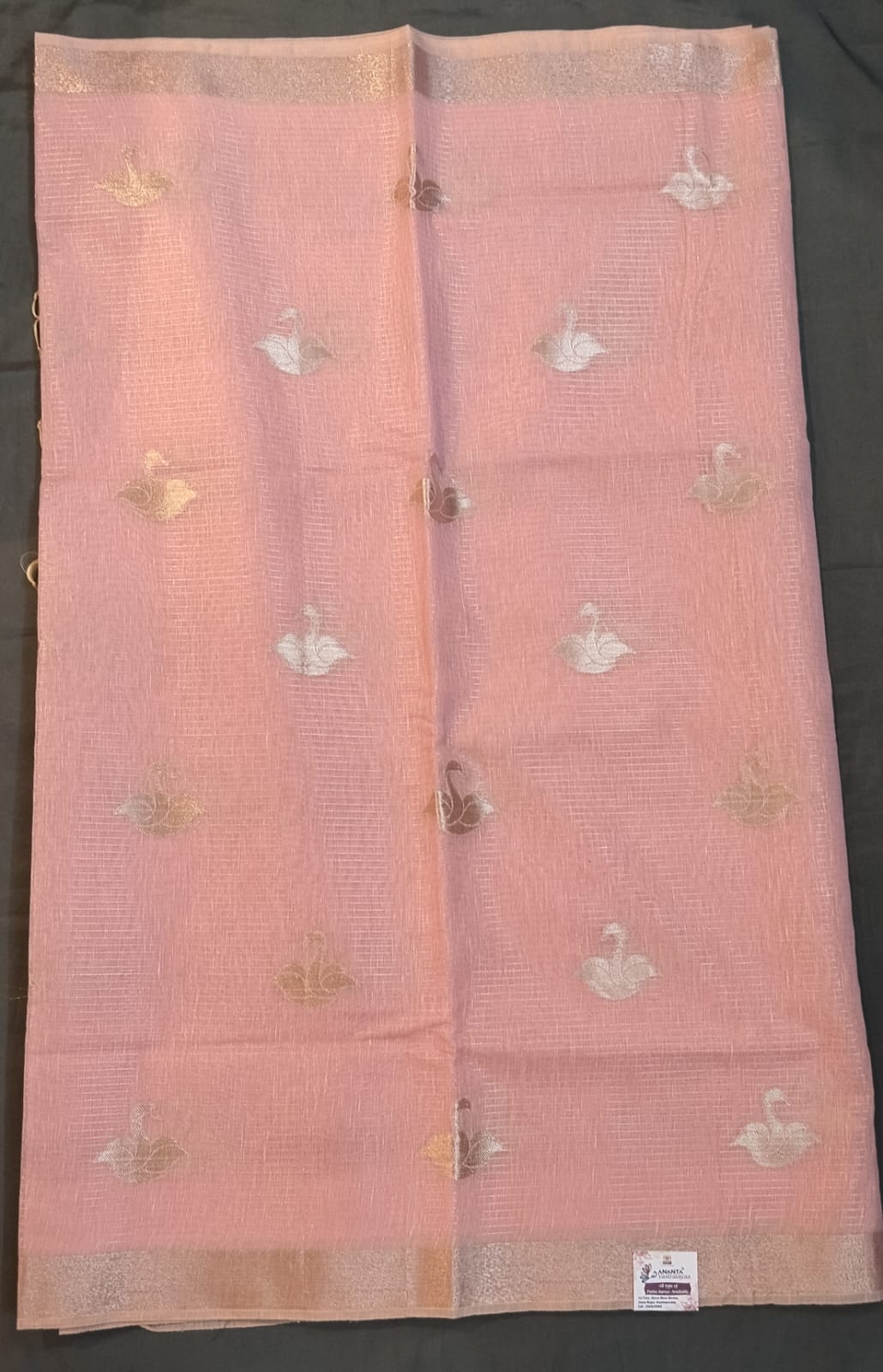 Baby Pink Tussar Silk Saree with Big Buttas