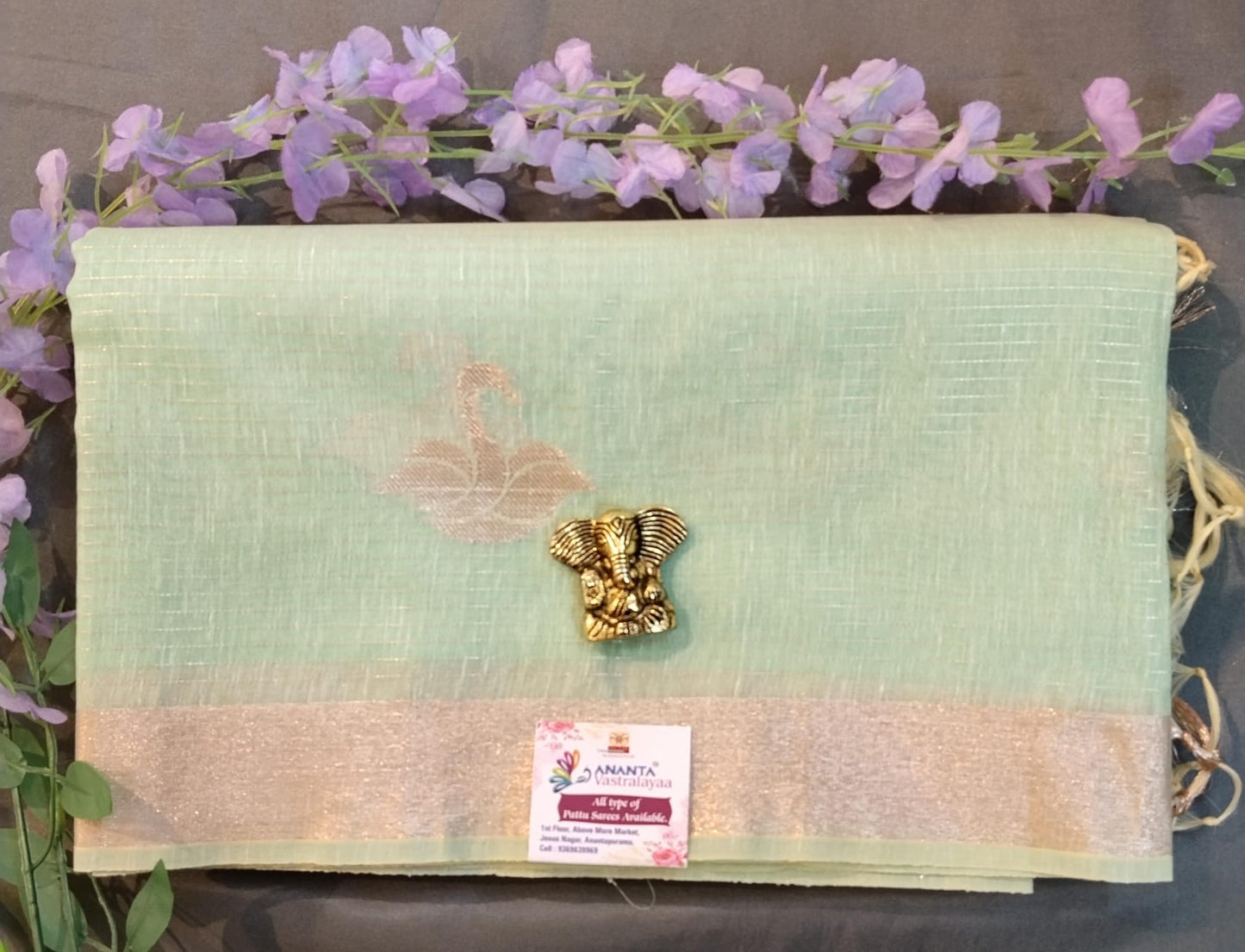 Baby Pink Tussar Silk Saree with Big Buttas