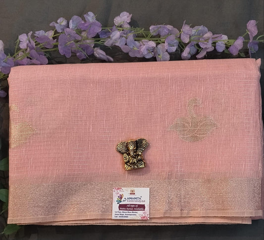 Baby Pink Tussar Silk Saree with Big Buttas