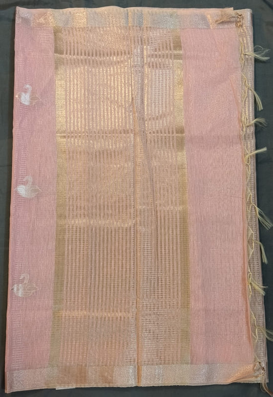 Baby Pink Tussar Silk Saree with Big Buttas