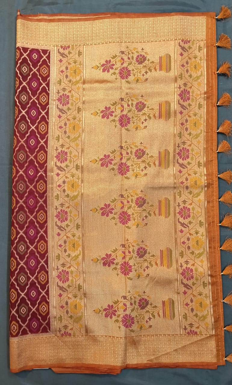 Maroon Nylon Dola Silk Saree with Zari Work
