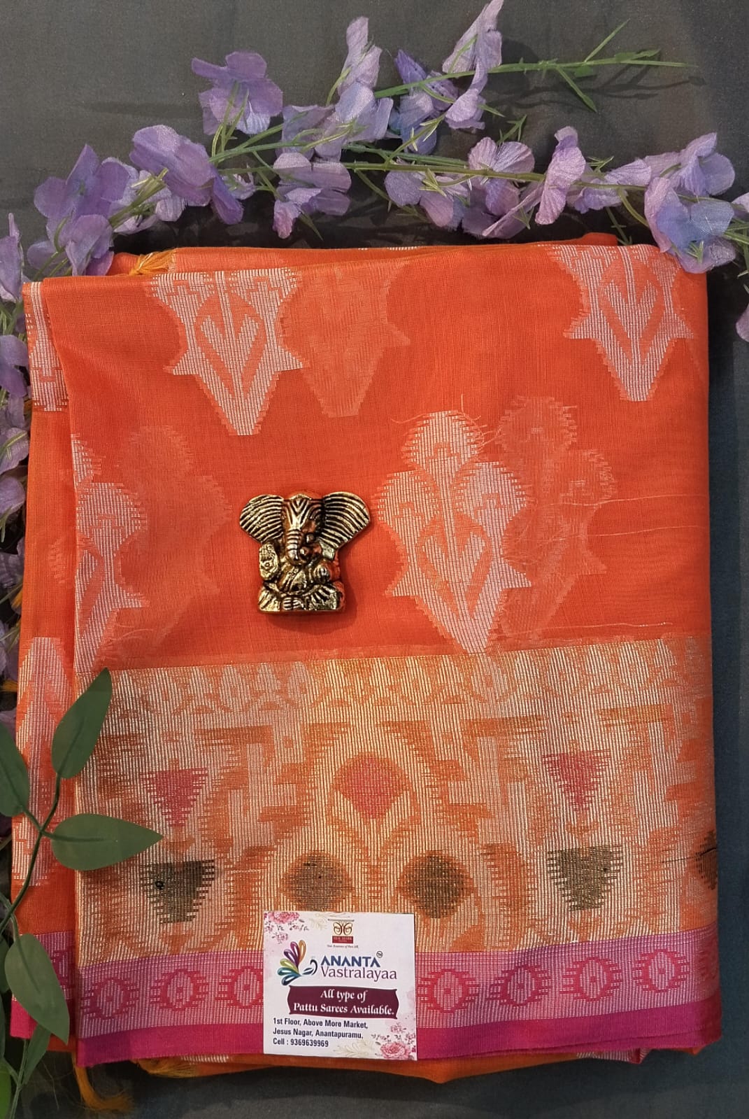 Orange & Pink Chanderi Silk Saree