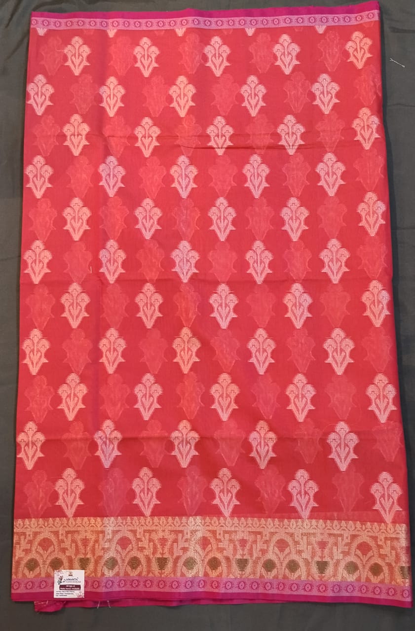 Orange & Pink Chanderi Silk Saree