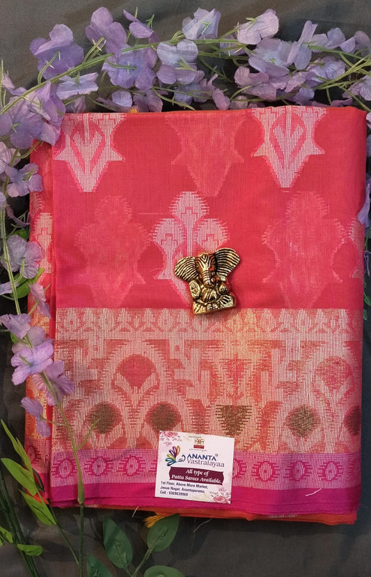 Orange & Pink Chanderi Silk Saree