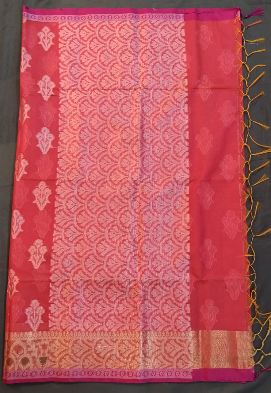 Orange & Pink Chanderi Silk Saree