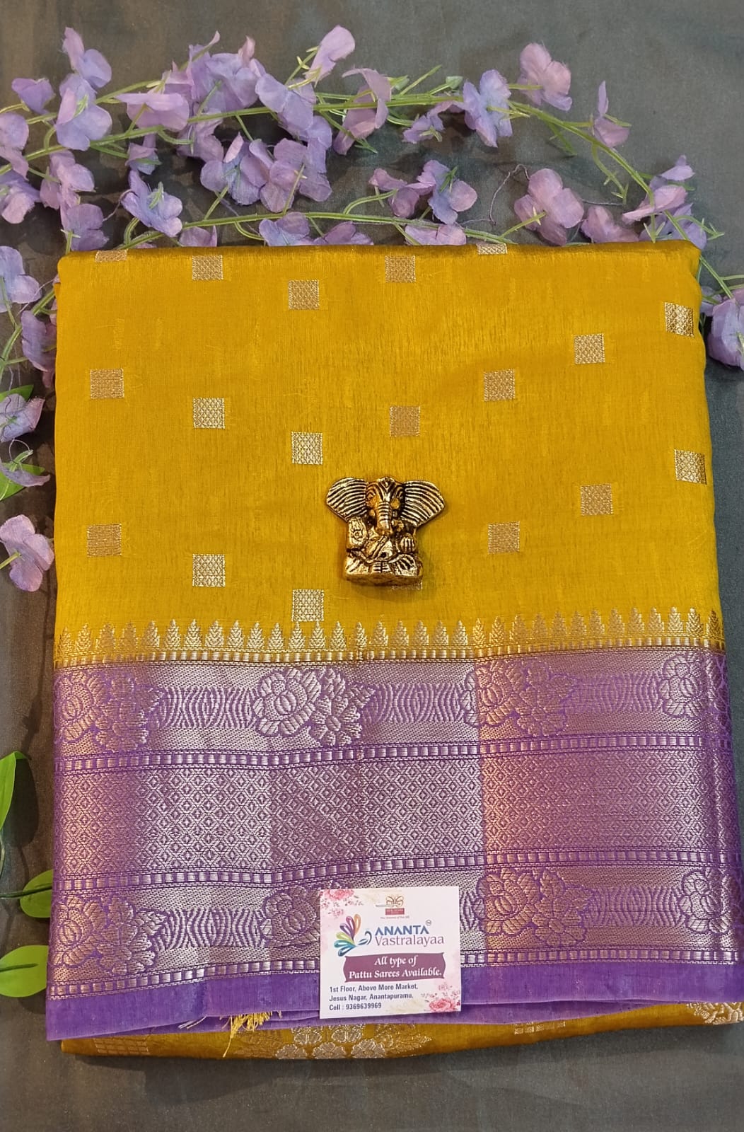 Blue Banarasi Silk Saree with Temple Border