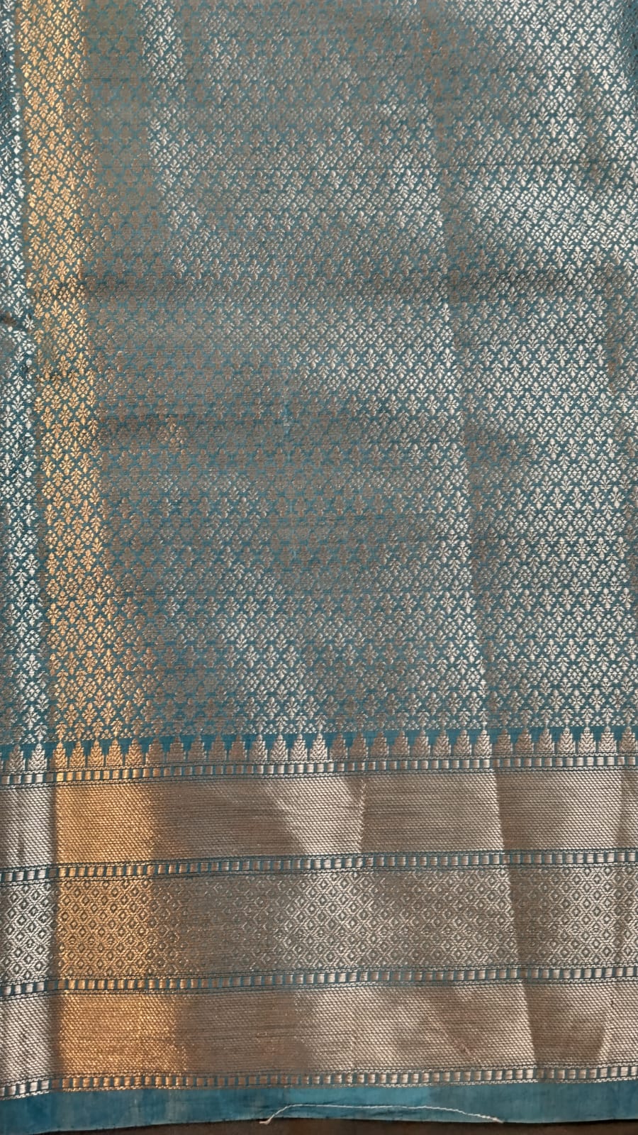 Blue Banarasi Silk Saree with Temple Border