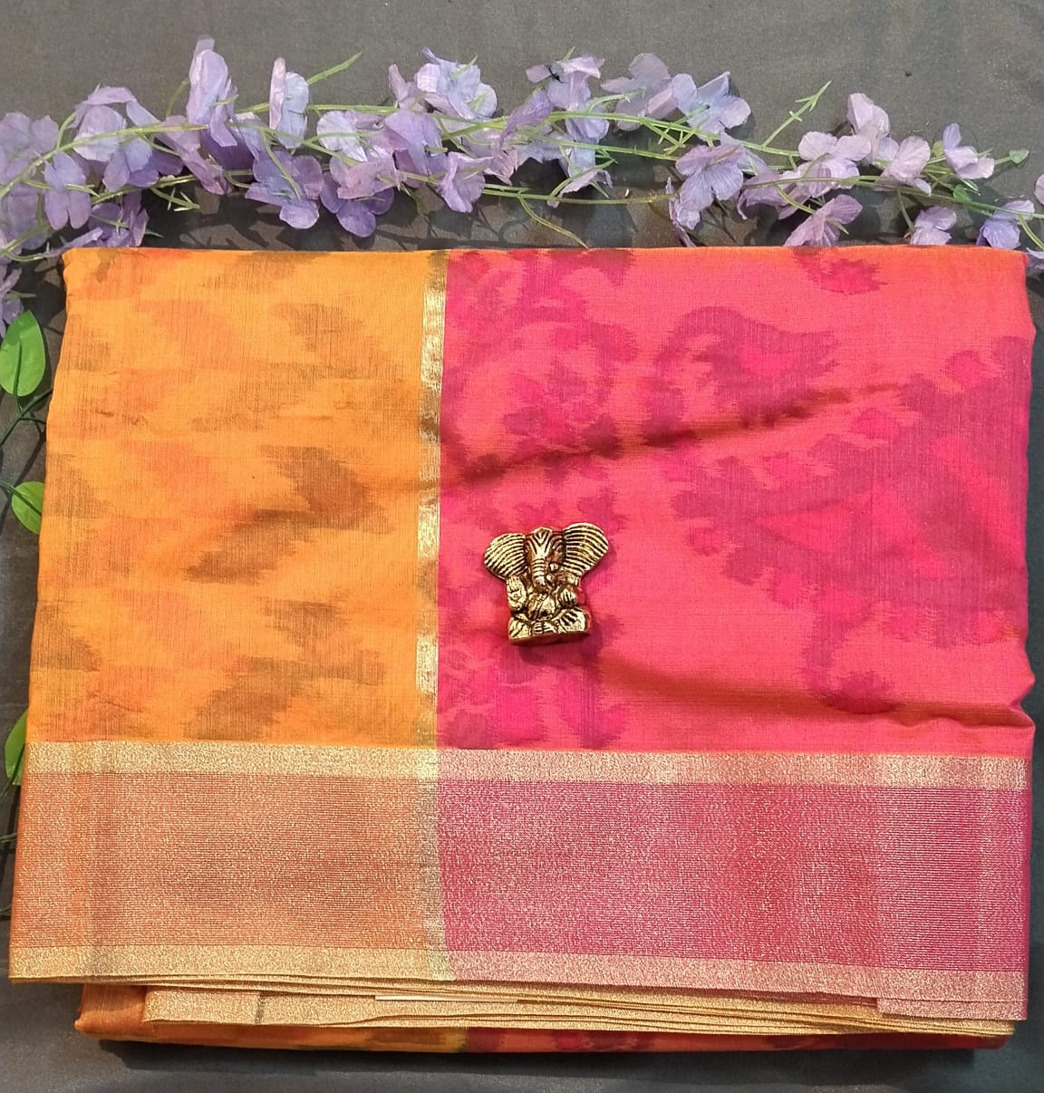 Orange & Pink Chanderi Silk Saree