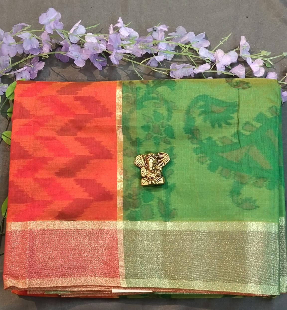 Orange & Pink Chanderi Silk Saree