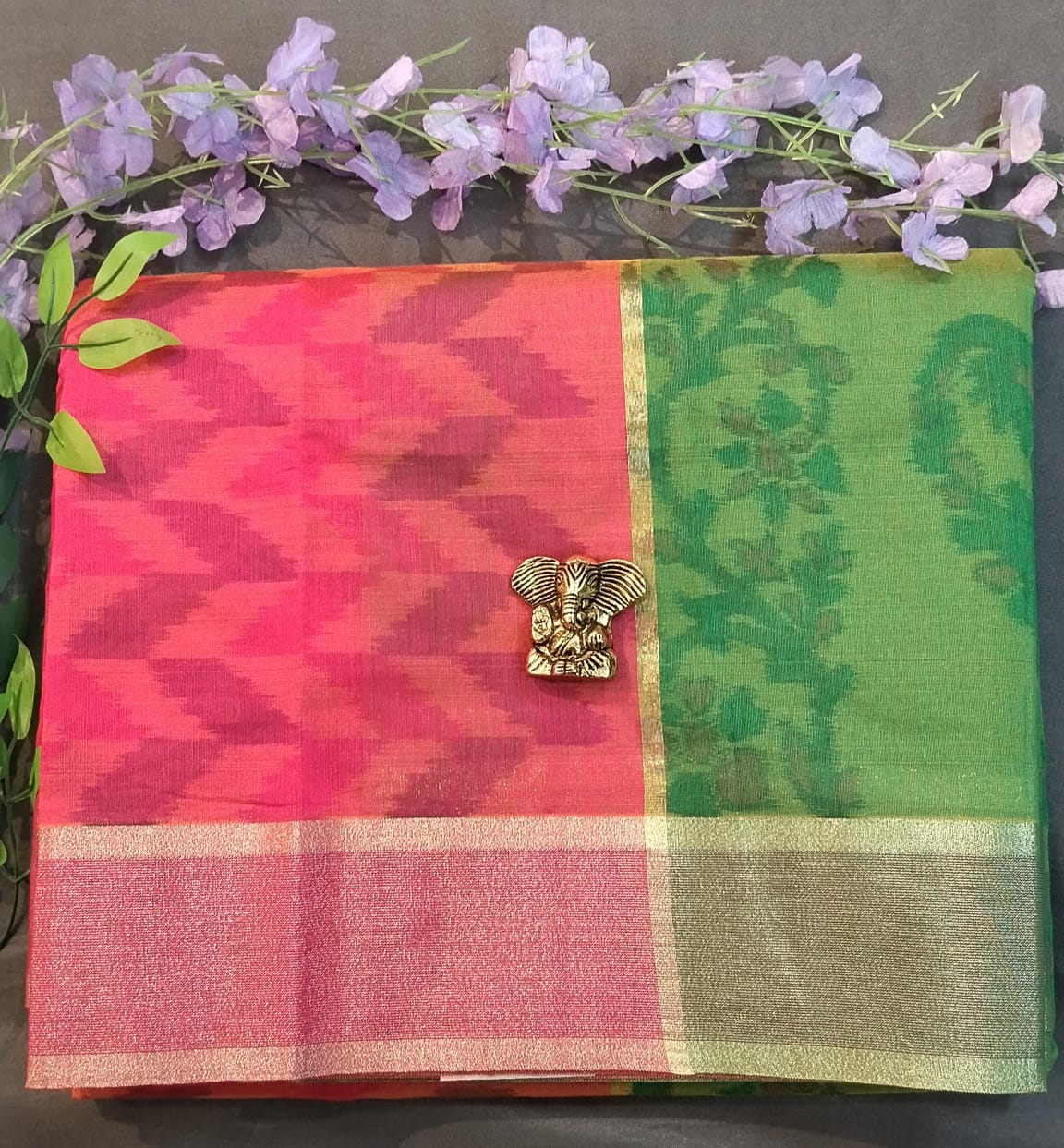 Orange & Pink Chanderi Silk Saree